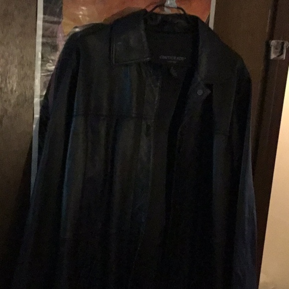 Black leather car coat with pockets Size 1X